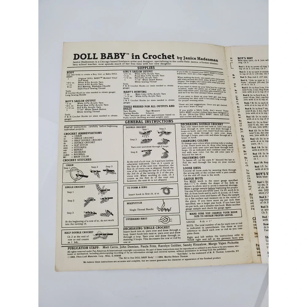 Vntage The Original Doll Baby in Crochet Pattern Booklet FCM102 Fibre-Craft 1984